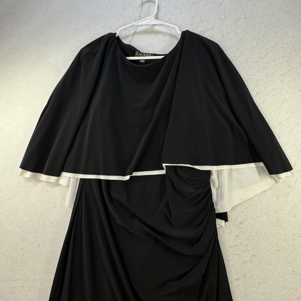 Lauren Ralph Lauren Jersey‎ Cape Dress Women's Size 14 Elegant Classy Career - Picture 7 of 13